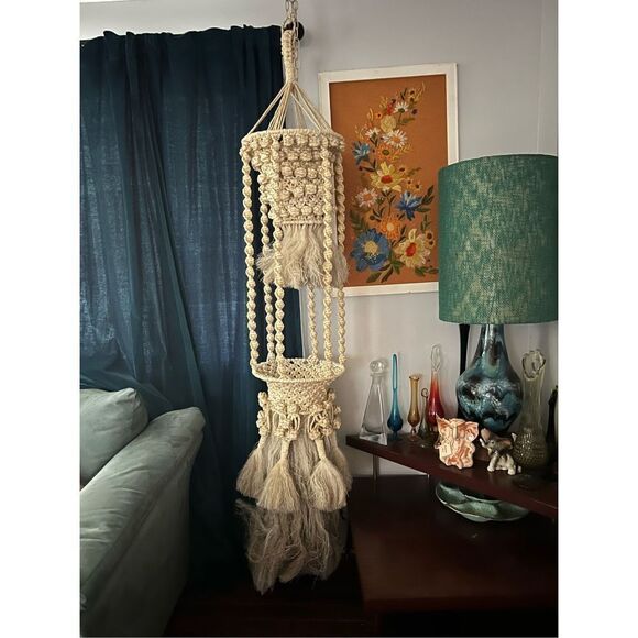 Vintage Handmade 70’s Massive Macrame Two Tier Large Pot Plant Holder - Picture 1 of 7